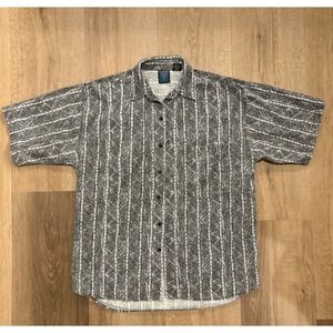 VINTAGE Shah Safari Shirt Mens Large Blue Purple Paisley Abstract All Over Print